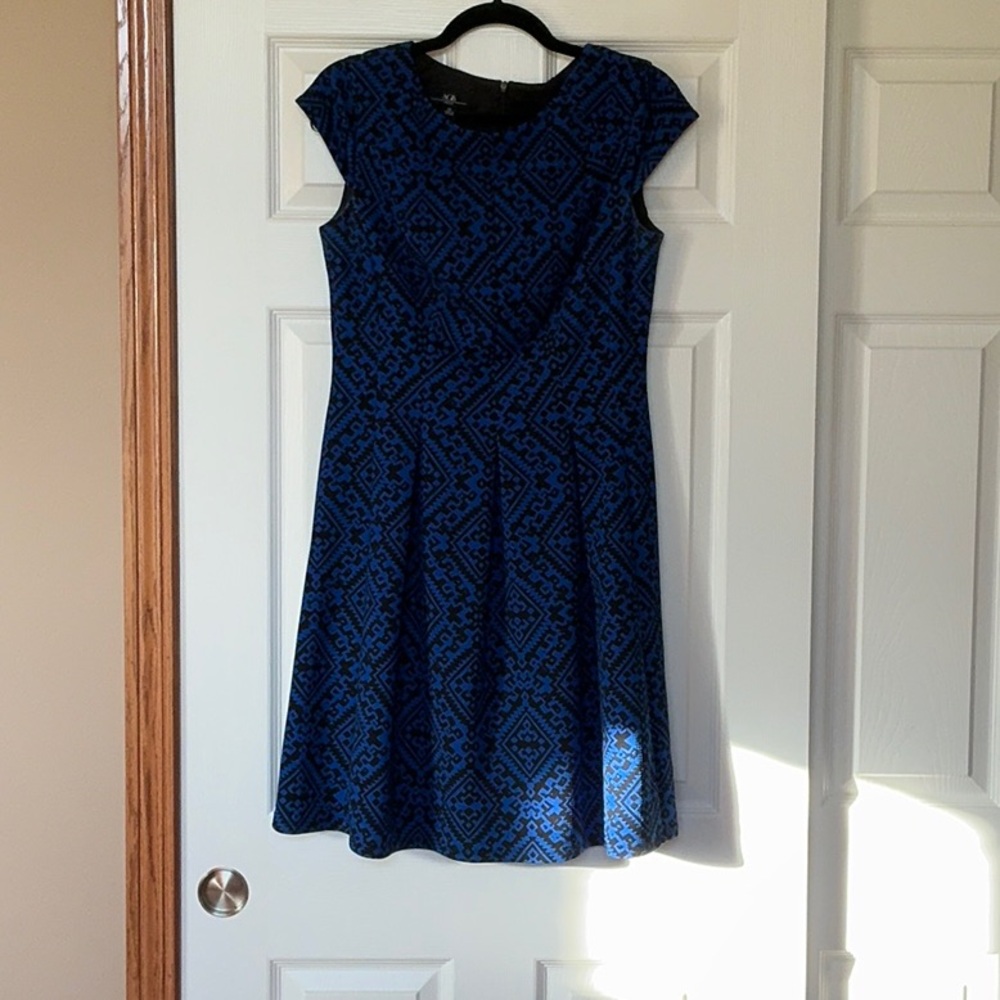 Elegant Blue Patterned Dress Worn ONCE Like New